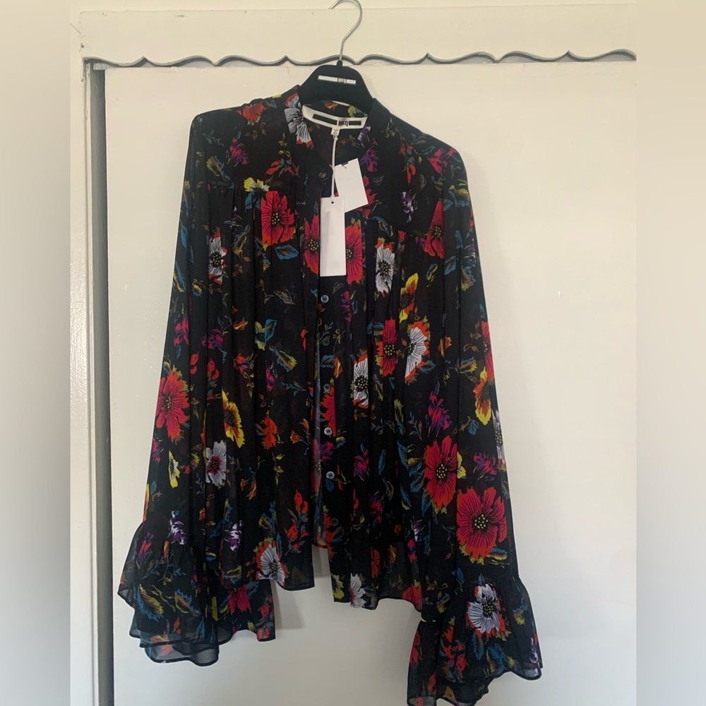 NWT Alexander McQueen sheer Floral long sleeve top size IT 46/ US L - Picture 2 of 9